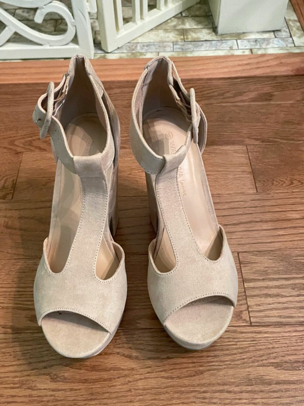 Tan Faux Suede Platform Wedge size 6